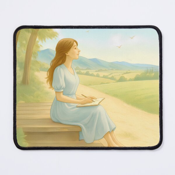 Item preview, Girl Sketching a Peaceful Mountainside Scene – Square Wall Art from FunscapeHQ's Calm Spaces designed and sold by FunscapeHQ.