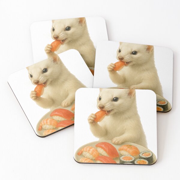 Item preview, White Ermine Eating Sushi designed and sold by thehaywirehoney.