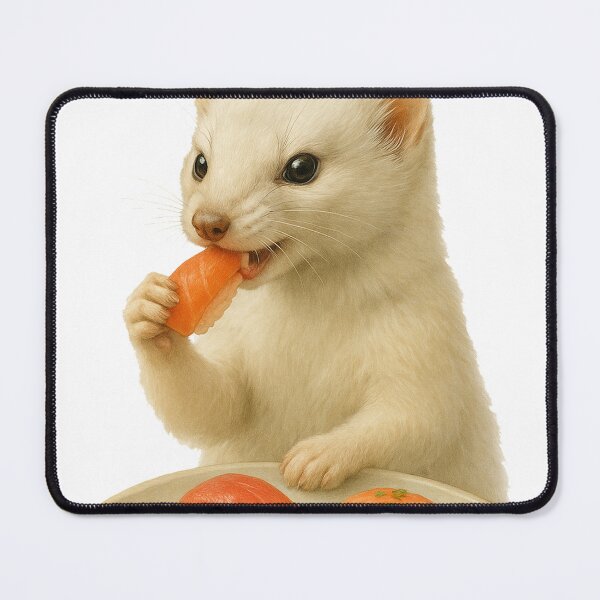 Item preview, White Ermine Eating Sushi designed and sold by thehaywirehoney.