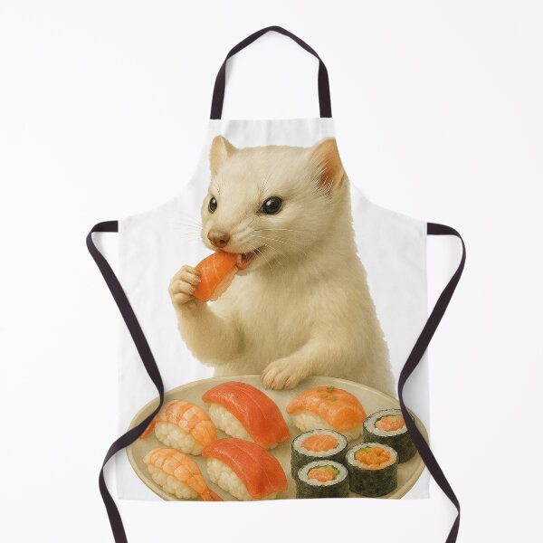 Item preview, White Ermine Eating Sushi designed and sold by thehaywirehoney.
