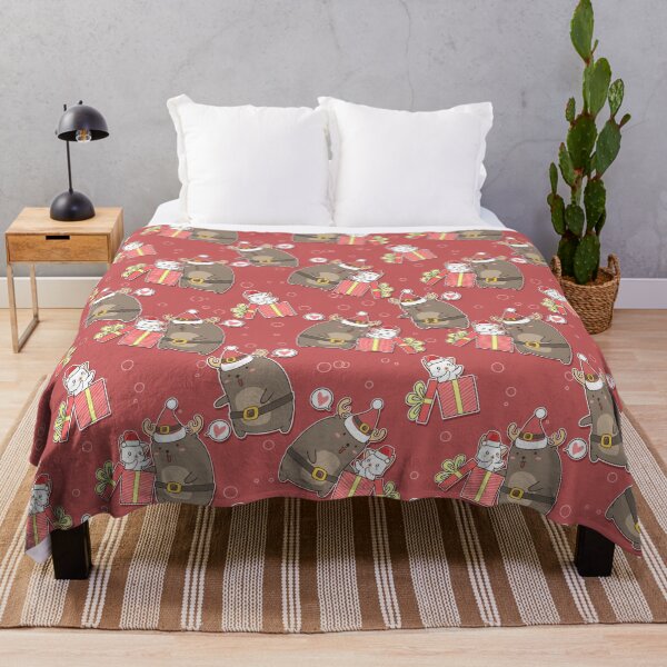 Item preview, Christmas Reindeer and Cat in Gift Boxes Throw Pillow designed and sold by FestivityFinds.