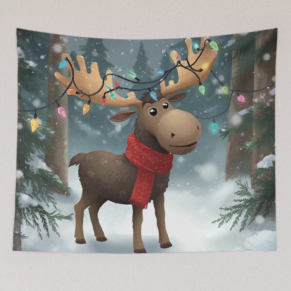 Item preview, Festive Forest Moose under Christmas Lights designed and sold by WildlifeWhimsy.
