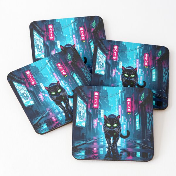 Item preview, Black Cyberpunk Cat In Neon Rainy City designed and sold by Wiss2Arts.