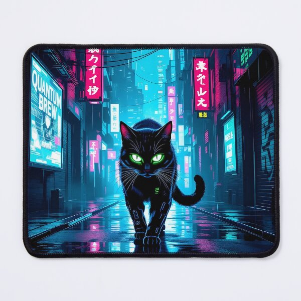 Item preview, Black Cyberpunk Cat In Neon Rainy City designed and sold by Wiss2Arts.