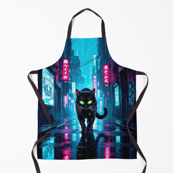 Item preview, Black Cyberpunk Cat In Neon Rainy City designed and sold by Wiss2Arts.