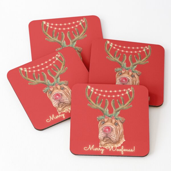 Item preview, Watercolor Christmas Red Fawn Shar Pei designed and sold by ZoesPlace.