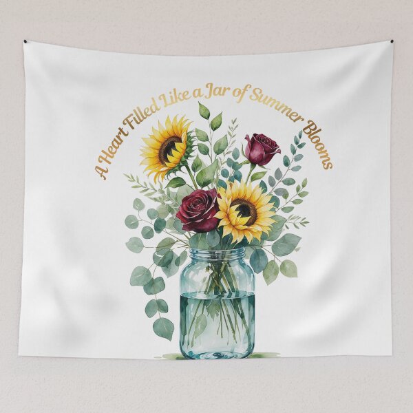 Item preview, A Heart Filled Like a Jar of Summer Blooms – Watercolour Roses and Sunflower Art designed and sold by NoviaRobert.