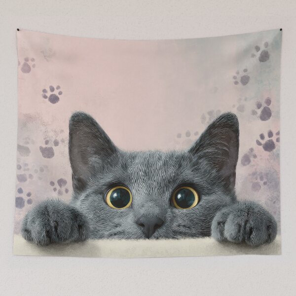 Item preview, Russian Blue Cat Peeking over Wall 03 designed and sold by Elisabeth Lucas.