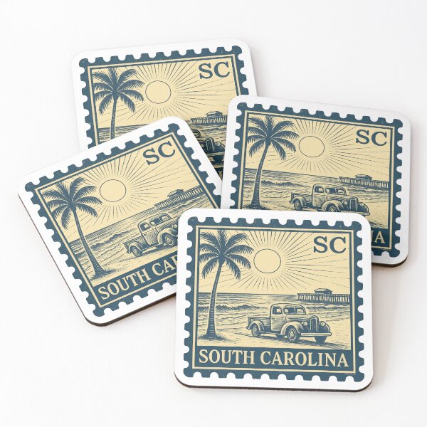 Item preview, South Carolina Vintage Stamp Design - Low Tide & Longbeds designed and sold by Automotive Art by Greg.