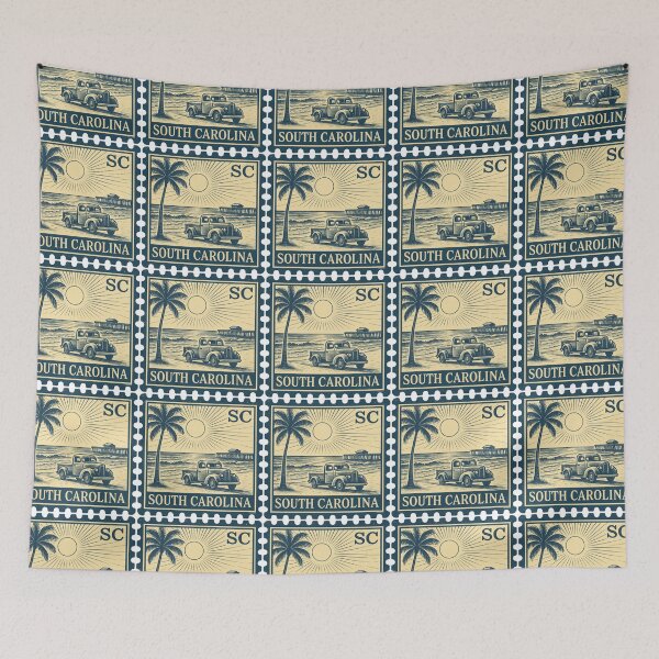 Item preview, South Carolina Vintage Stamp Design - Low Tide & Longbeds designed and sold by Automotive Art by Greg.