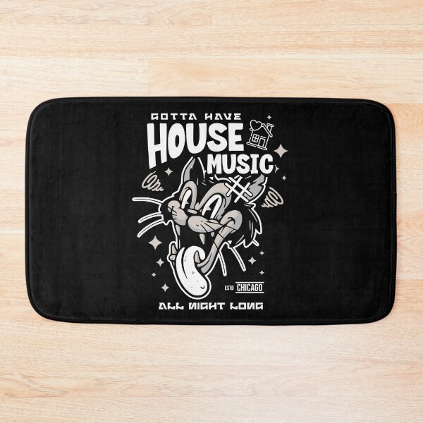 Item preview, HOUSE MUSIC  - Retro Cartoon Cat (White) designed and sold by Discothreadz.