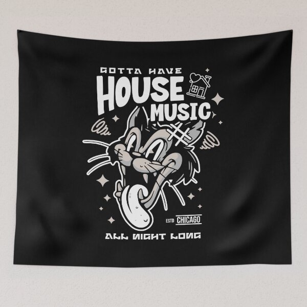 Item preview, HOUSE MUSIC  - Retro Cartoon Cat (White) designed and sold by Discothreadz.