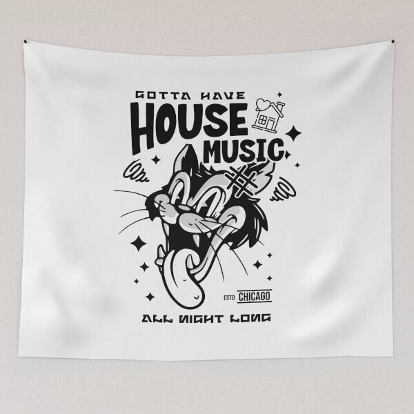 Item preview, HOUSE MUSIC  - Retro Cartoon Cat (Black)  designed and sold by Discothreadz.