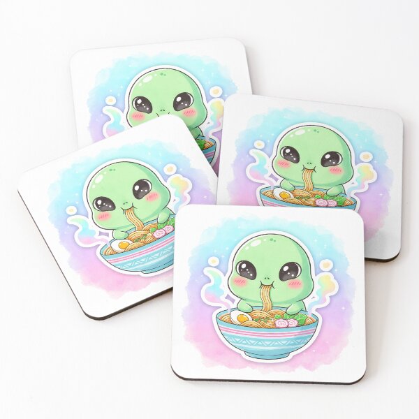 Item preview, Cute Alien Eating Ramen - Kawaii Space Creature Enjoying Noodles designed and sold by hakimz.