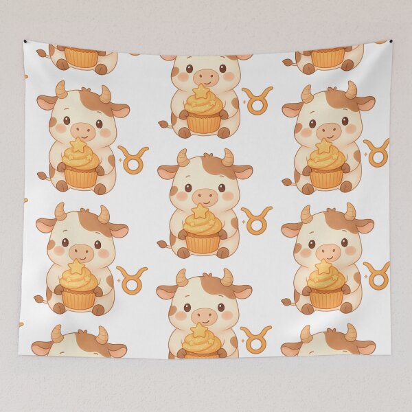 Item preview, Cute Kawaii Taurus Zodiac Sign with Cupcake designed and sold by Minimochi Art.