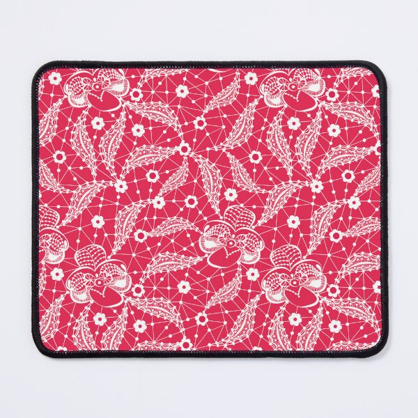 Item preview, White floral lace on red background designed and sold by fuzzyfox.