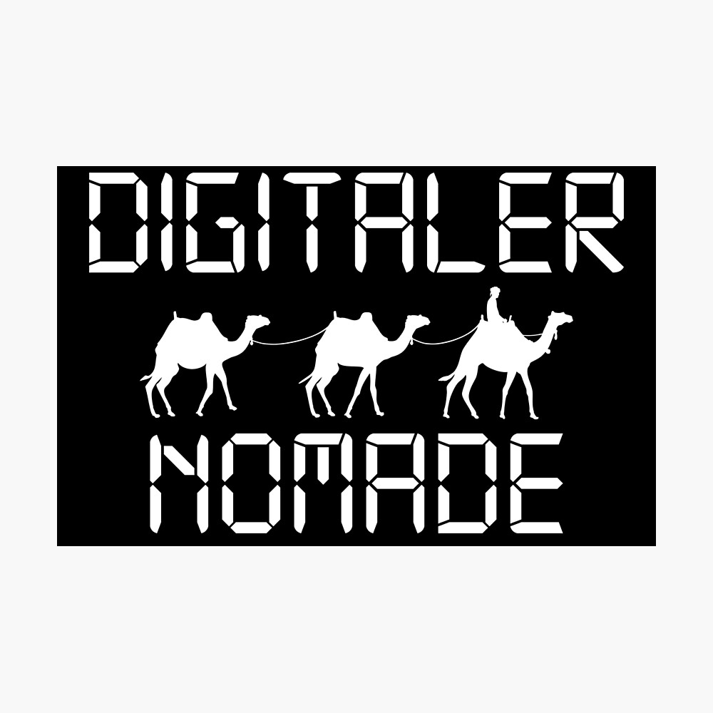 Digital nomad on the way with a camel caravan