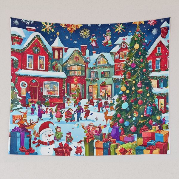 Item preview, Colorful Christmas market scene – Festive illustration with gifts and Christmas tree designed and sold by Spreesnake Design .