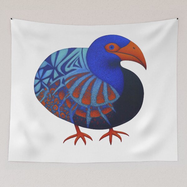 Item preview, Abstract Pukeko – Bold Modern Bird Art in Blue and Orange designed and sold by dawnleblanc55.