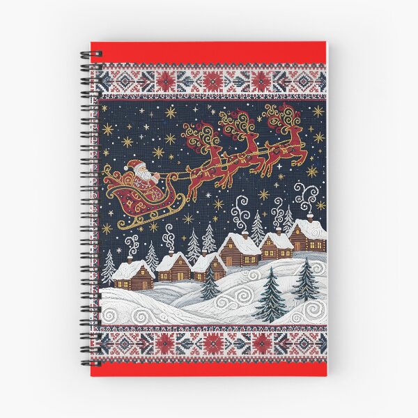 Item preview, Romanian Folk Christmas Embroidery – Santa’s Sleigh Over a Snowy Village designed and sold by Maximilianos.