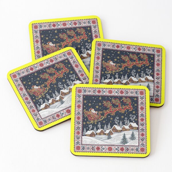 Item preview, Romanian Folk Christmas Embroidery – Santa’s Sleigh Over a Snowy Village designed and sold by Maximilianos.