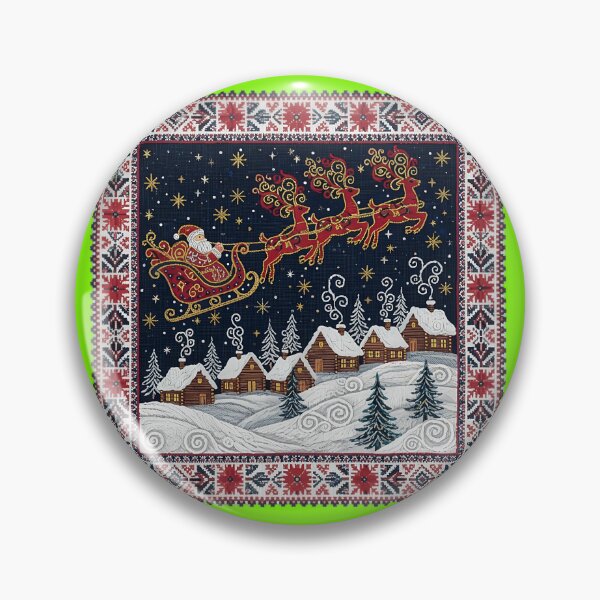 Item preview, Romanian Folk Christmas Embroidery – Santa’s Sleigh Over a Snowy Village designed and sold by Maximilianos.