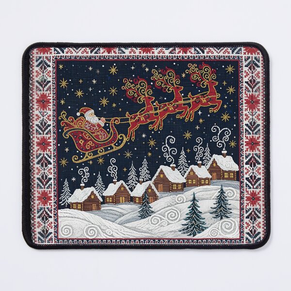 Item preview, Romanian Folk Christmas Embroidery – Santa’s Sleigh Over a Snowy Village designed and sold by Maximilianos.