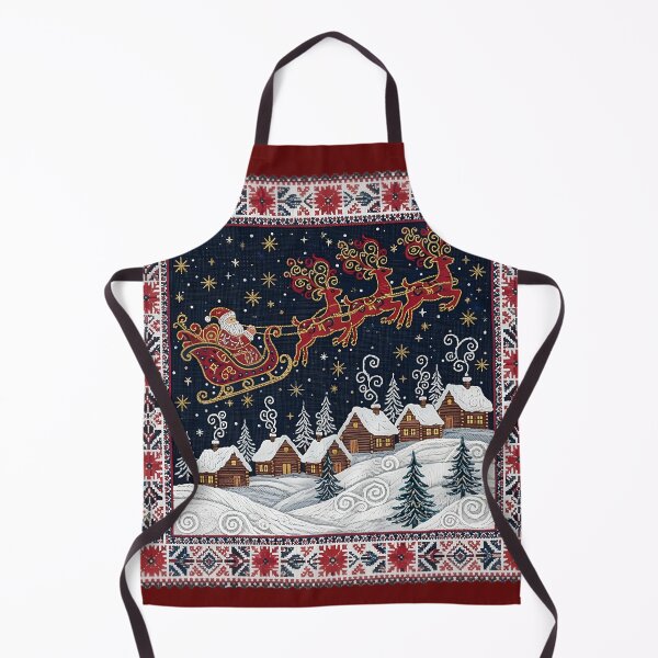 Item preview, Romanian Folk Christmas Embroidery – Santa’s Sleigh Over a Snowy Village designed and sold by Maximilianos.