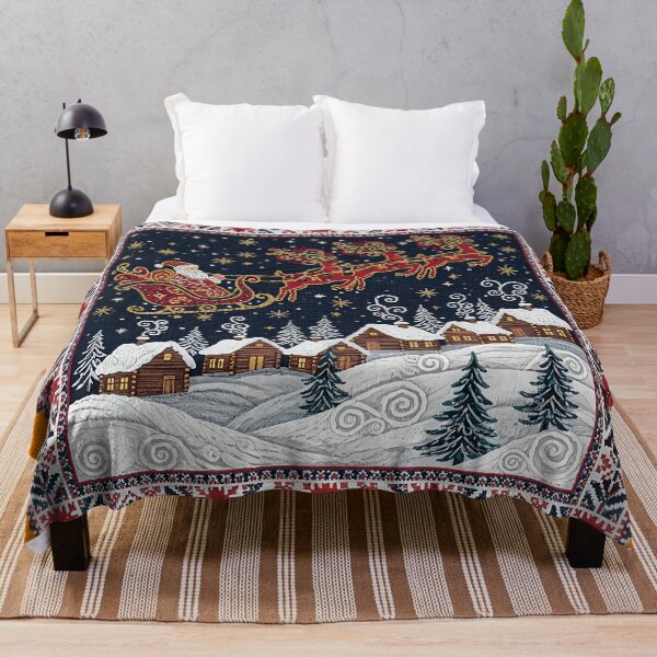 Item preview, Romanian Folk Christmas Embroidery – Santa’s Sleigh Over a Snowy Village designed and sold by Maximilianos.
