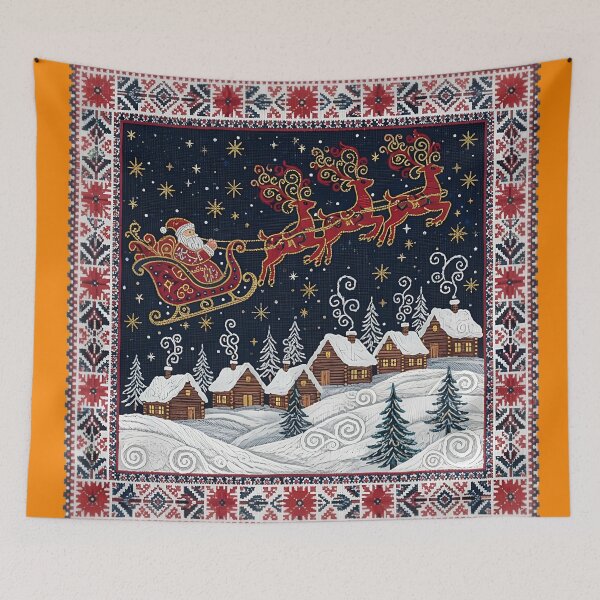 Item preview, Romanian Folk Christmas Embroidery – Santa’s Sleigh Over a Snowy Village designed and sold by Maximilianos.