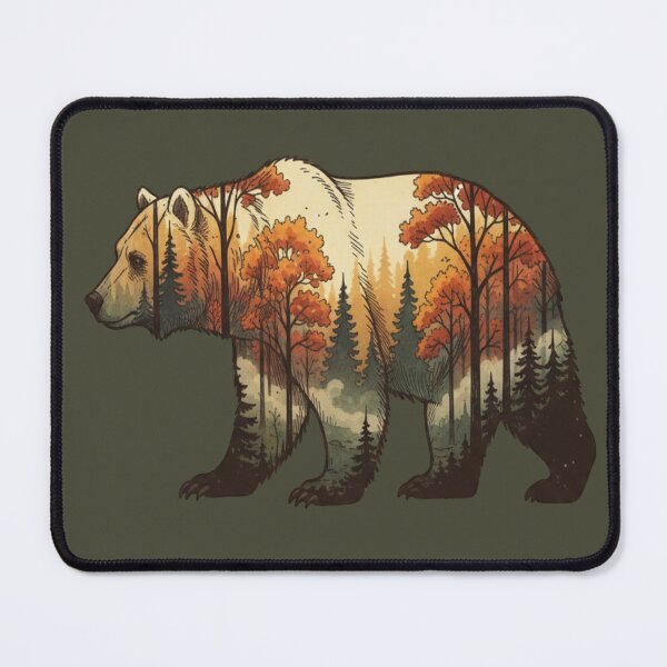 Item preview, Autumn Grizzly Bear Double Exposure Silhouette Nature designed and sold by BirdsnStuff.
