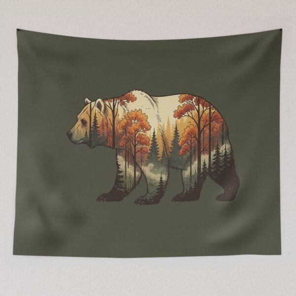 Item preview, Autumn Grizzly Bear Double Exposure Silhouette Nature   designed and sold by BirdsnStuff.