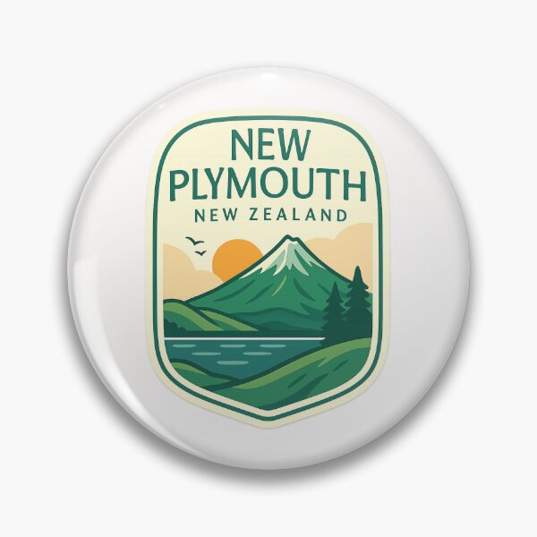 Item preview, New Plymouth New Zealand Mountain Lake Badge designed and sold by Places On Earth.