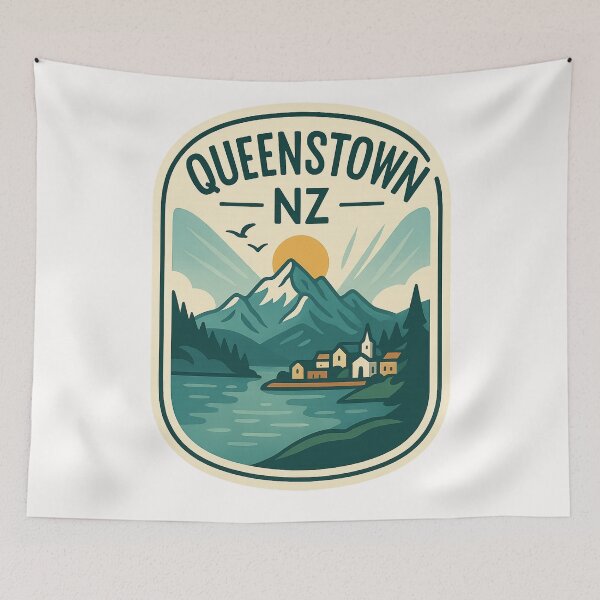Item preview, Queenstown NZ Mountain Village Scenic Emblem designed and sold by Places On Earth.