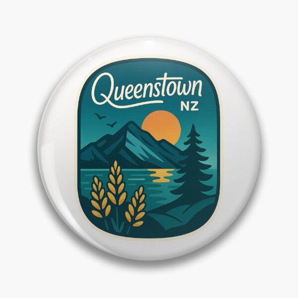 Item preview, Queenstown NZ Sunset Mountains Lake Badge designed and sold by Places On Earth.