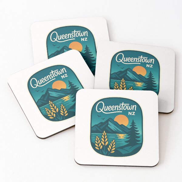 Item preview, Queenstown NZ Sunset Mountains Lake Badge designed and sold by Places On Earth.