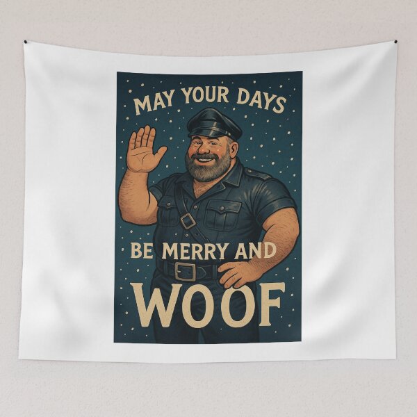 Item preview, Be Merry and Woof Gay Leather Christmas Card designed and sold by Aryabek.