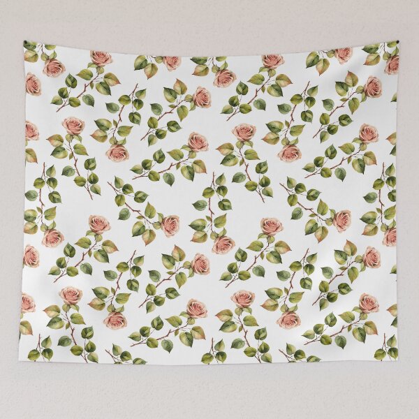 Item preview, Pink Rose Flower Branch Pattern | White Background designed and sold by UnhingedBird.