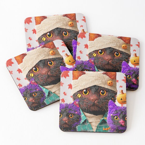 Item preview, Black Cats in Halloween Costumes – Adorable Mummy Kittens with Pumpkins and Spooky Background designed and sold by Grafititee.