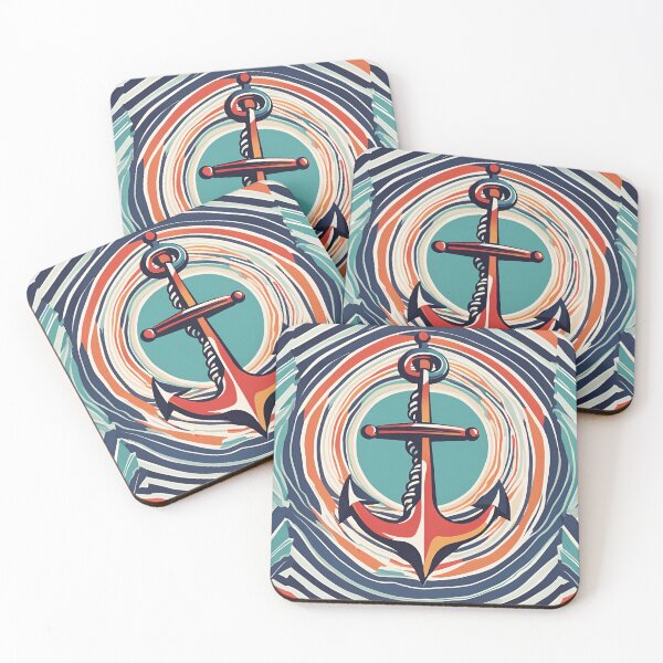 Item preview, Abstract anchor – Maritime design with colorful waves and geometric pattern designed and sold by Spreesnake Design .