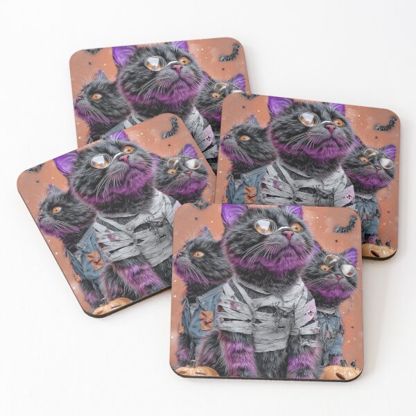 Item preview, Black Cats in Halloween Costumes – Adorable Mummy Kittens with Pumpkins and Spooky Background designed and sold by Grafititee.