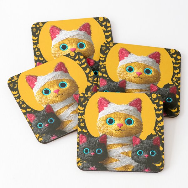 Item preview, Black Cats in Halloween Costumes – Adorable Mummy Kittens with Pumpkins and Spooky Background designed and sold by Grafititee.