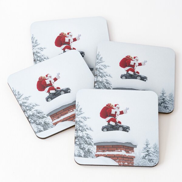Item preview, Santa on the Chimney – Realistic Christmas Scene with Car and Snowy Winter Landscape designed and sold by PixelVibe782.