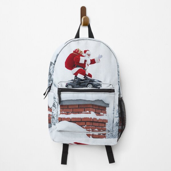 Item preview, Santa on the Chimney – Realistic Christmas Scene with Car and Snowy Winter Landscape designed and sold by PixelVibe782.