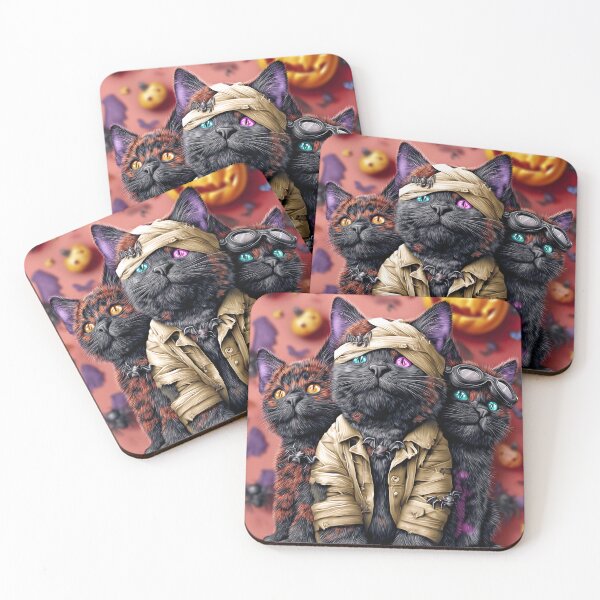 Item preview, Black Cats in Halloween Costumes – Adorable Mummy Kittens with Pumpkins and Spooky Background designed and sold by Grafititee.