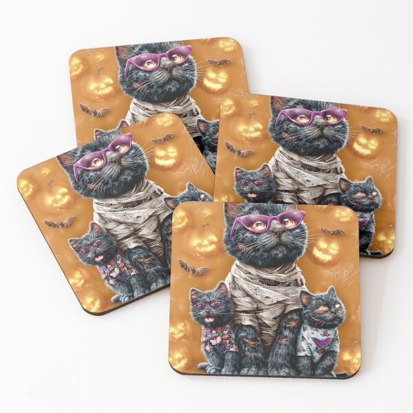 Item preview, Black Cats in Halloween Costumes – Adorable Mummy Kittens with Pumpkins and Spooky Background designed and sold by Grafititee.
