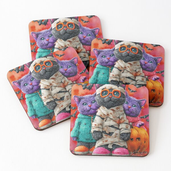 Item preview, Black Cats in Halloween Costumes – Adorable Mummy Kittens with Pumpkins and Spooky Background designed and sold by Grafititee.