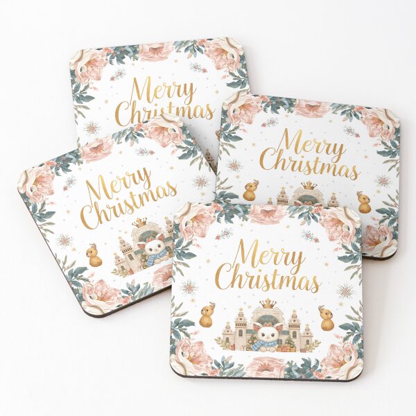 Item preview, A delightful flat illustration featuring vibrant Christmas decorations in a cartoon style. Central to the scene is the cheerful "Merry Christmas" text, perfect for festive season greetings. designed and sold by PWDigitalArt.