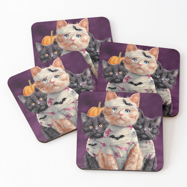 Item preview, Black Cats in Halloween Costumes – Adorable Mummy Kittens with Pumpkins and Spooky Background designed and sold by Grafititee.
