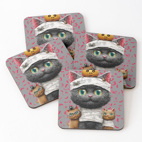 Item preview, Black Cats in Halloween Costumes – Adorable Mummy Kittens with Pumpkins and Spooky Background designed and sold by Grafititee.